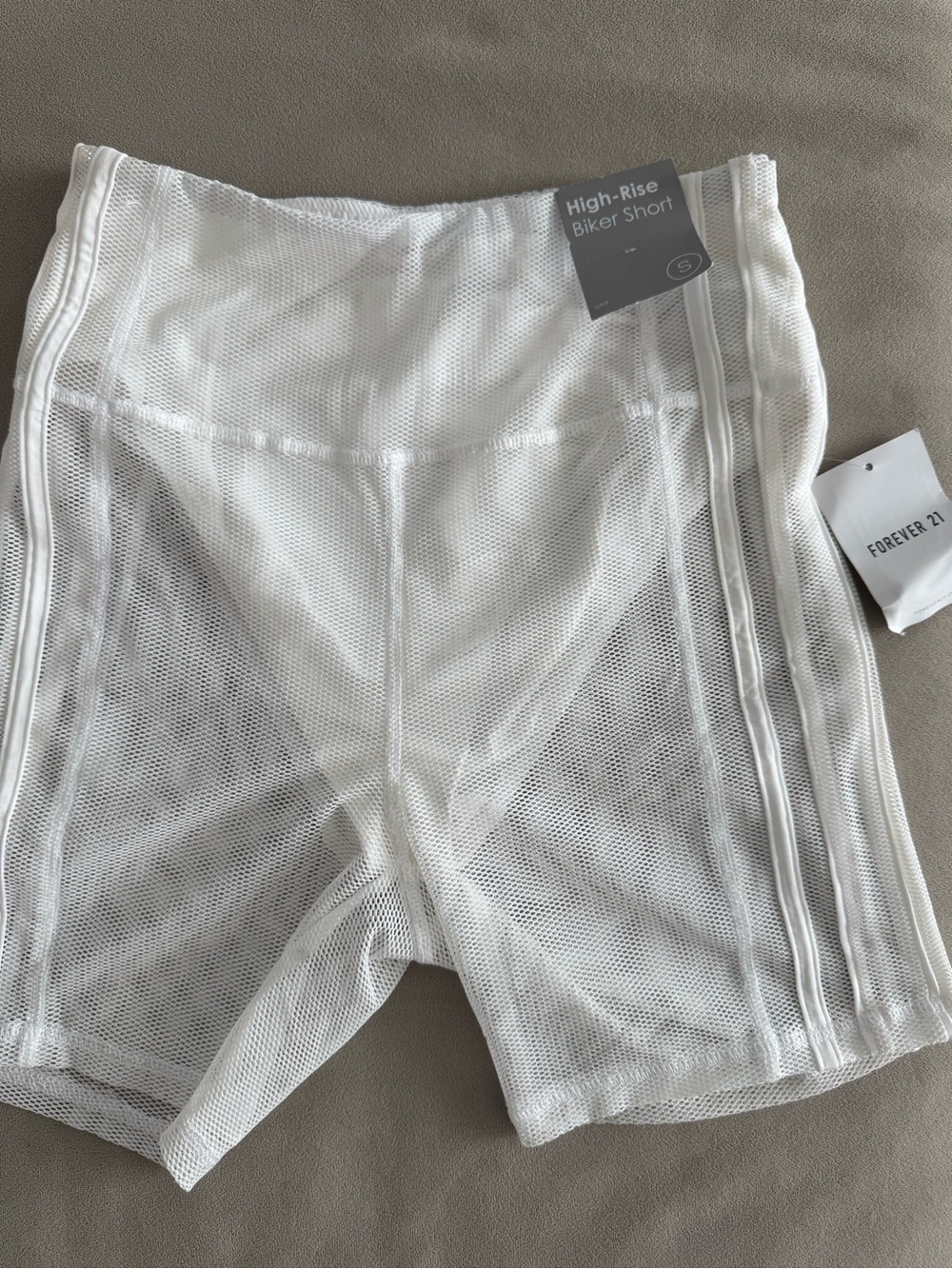 Forever 21 White Mesh High-Rise Biker Shorts